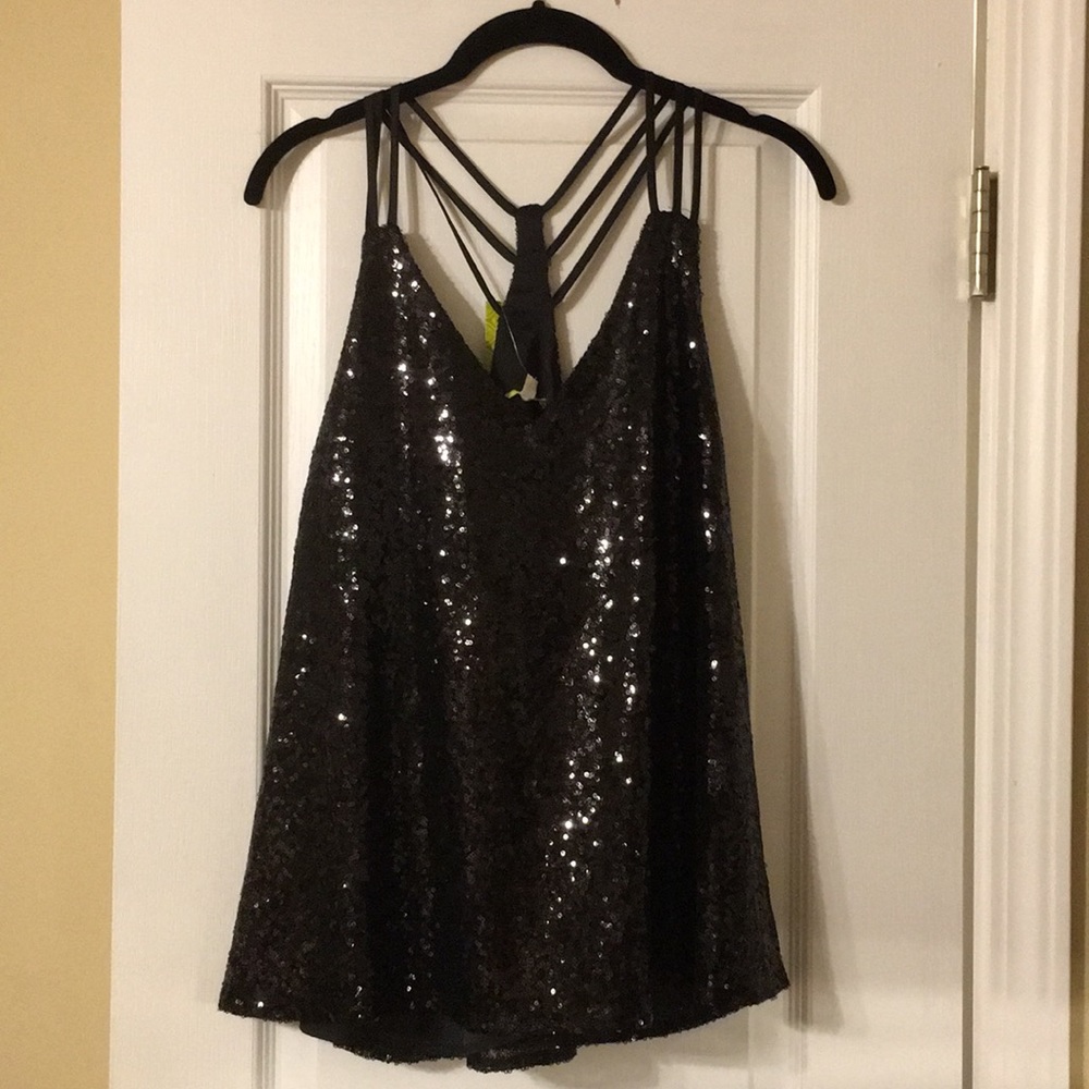 Sequin t-strap tank